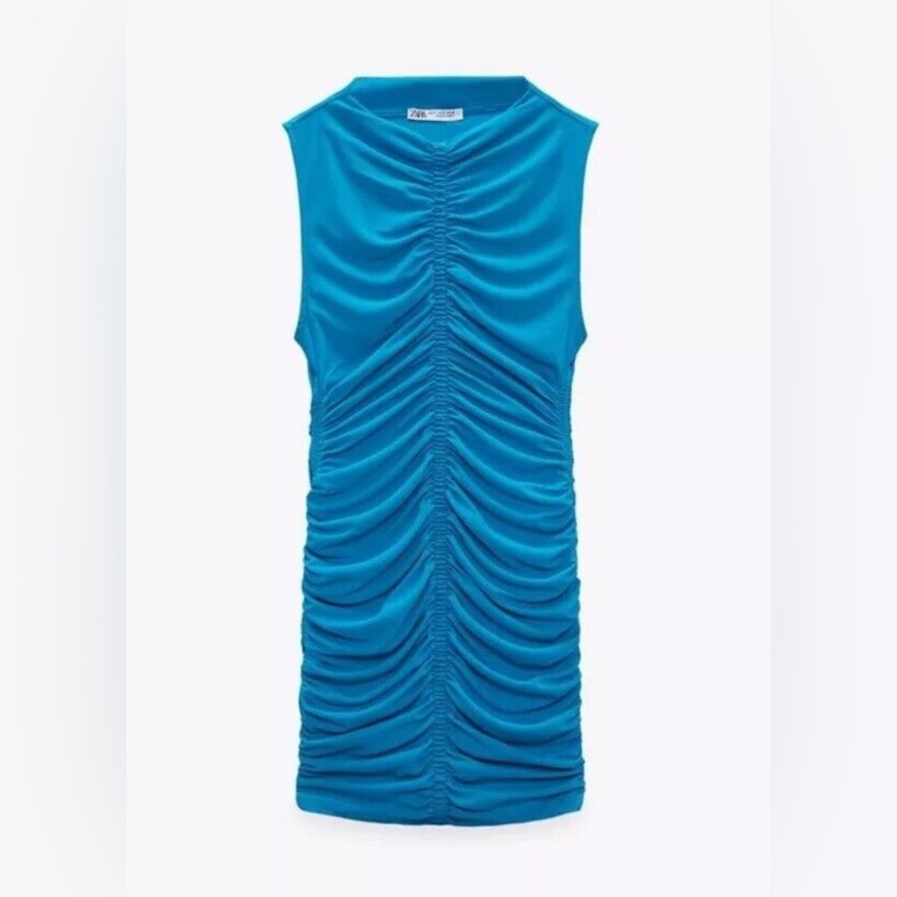 NWT Zara Blue Dress with Ruching, Size L